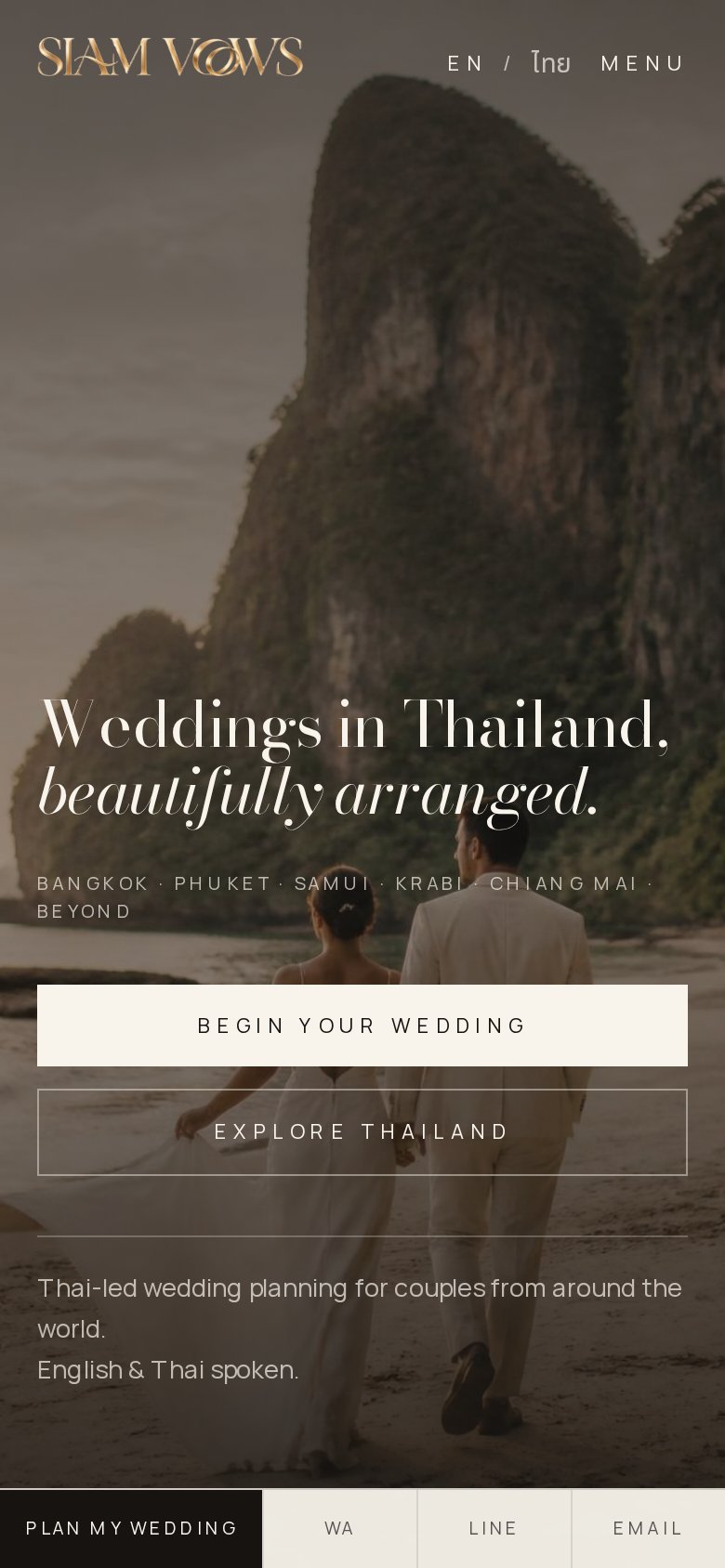 Siam Vows wedding platform built by Asia Design Lab — mobile view